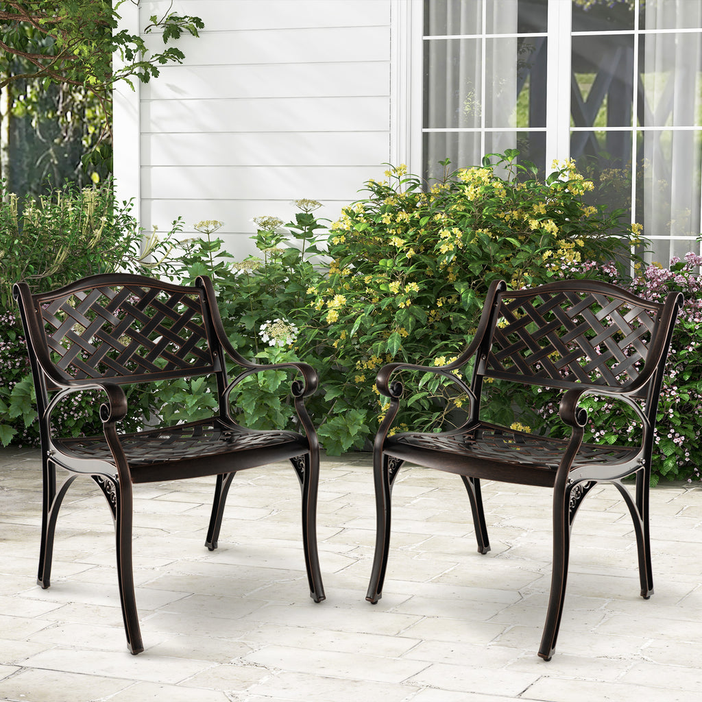 Cast Aluminum Patio Chairs Set of 2 Dining with Armrests Diamond