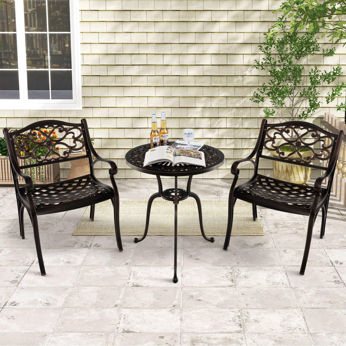 Cast Aluminum Patio Chairs Set of 2 Dining with Armrests Diamond