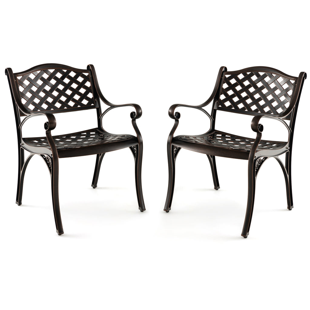 Cast Aluminum Patio Chairs Set of 2 Dining with Armrests Diamond