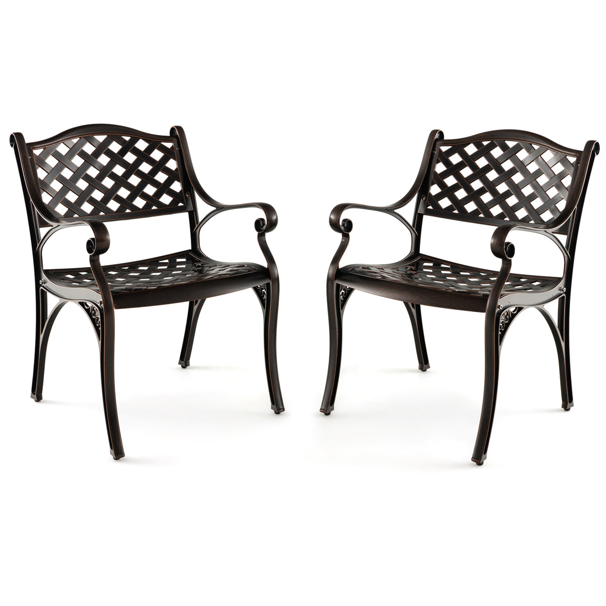 Cast Aluminum Patio Chairs Set of 2 Dining with Armrests Diamond