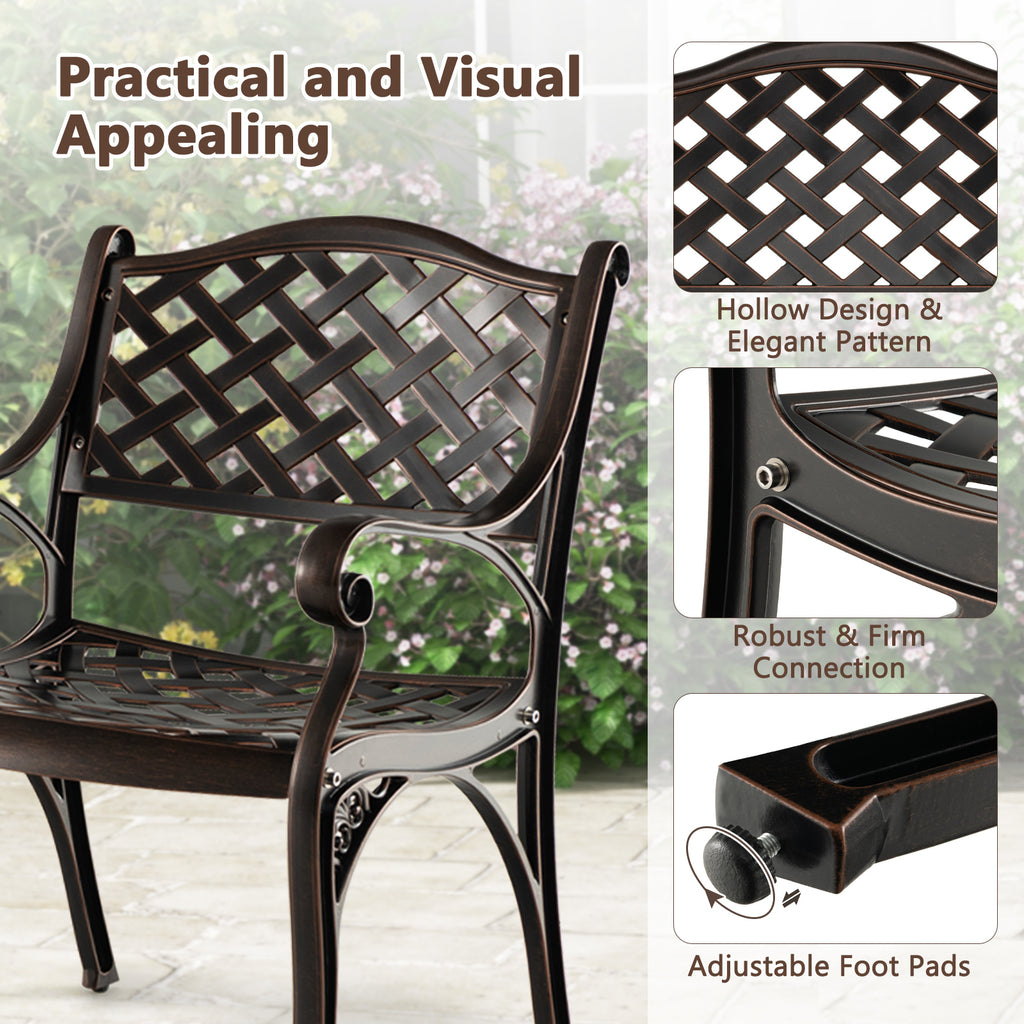 Cast Aluminum Patio Chairs Set of 2 Dining with Armrests Diamond