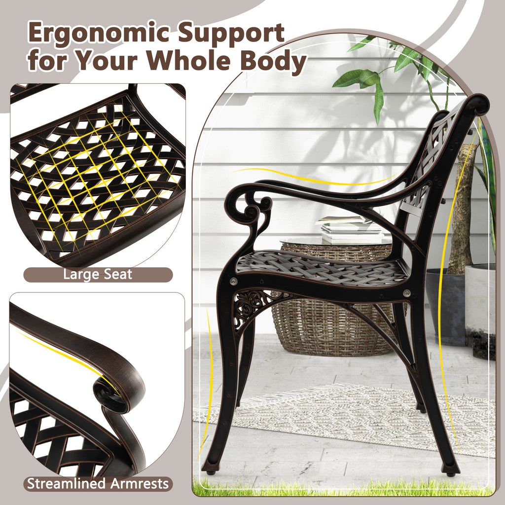 Cast Aluminum Patio Chairs Set of 2 Dining with Armrests Diamond