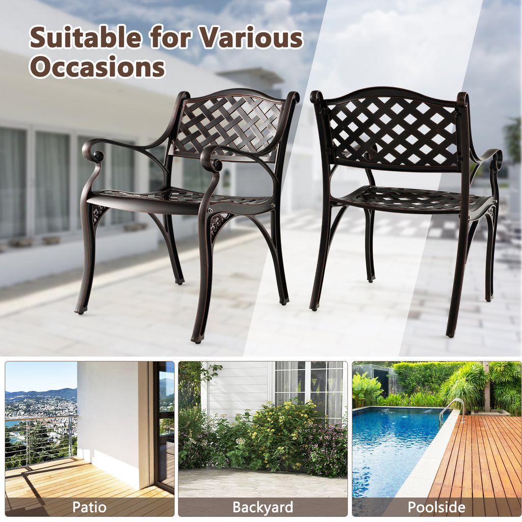 Cast Aluminum Patio Chairs Set of 2 Dining with Armrests Diamond