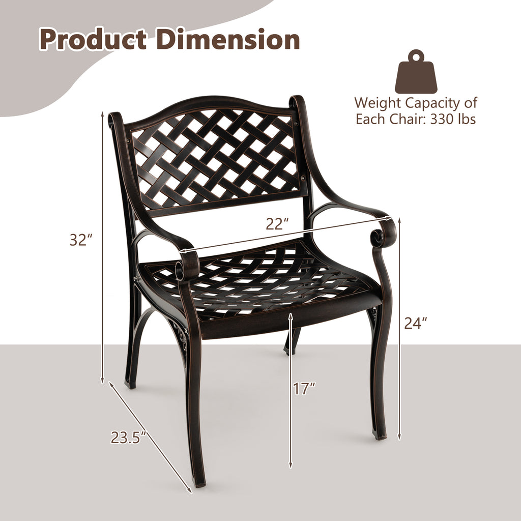 Cast Aluminum Patio Chairs Set of 2 Dining with Armrests Diamond