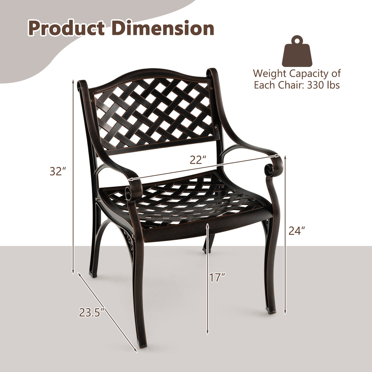 Cast Aluminum Patio Chairs Set of 2 Dining with Armrests Diamond