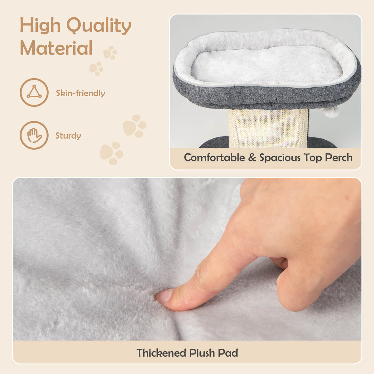 Modern Cat Tree Tower with Plush Perch Sisal Scratching Plate Gray