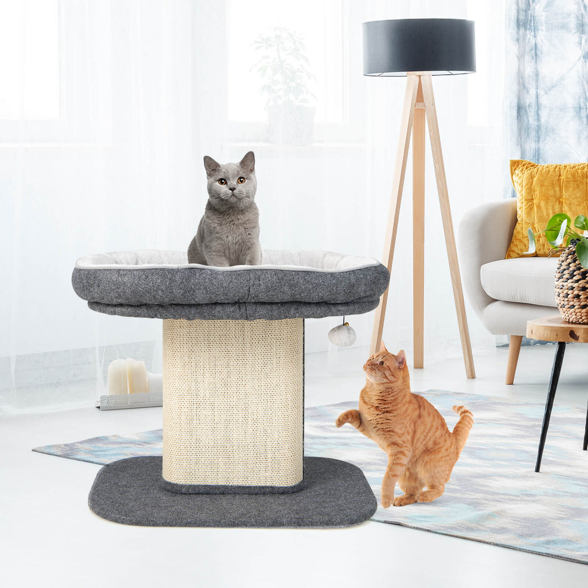 Modern Cat Tree Tower with Plush Perch Sisal Scratching Plate Gray