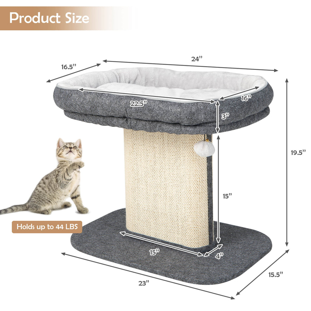 Modern Cat Tree Tower with Plush Perch Sisal Scratching Plate Gray