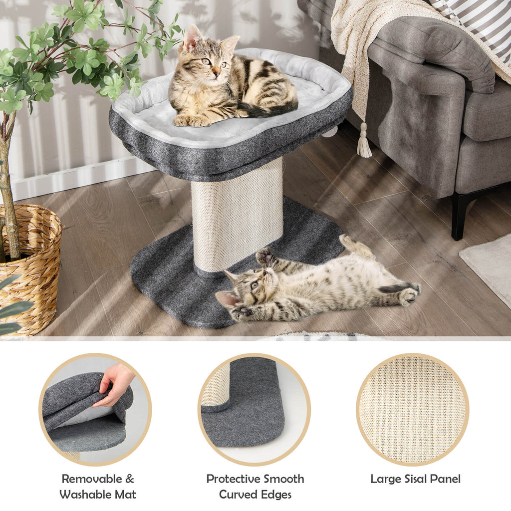 Modern Cat Tree Tower with Plush Perch Sisal Scratching Plate Gray