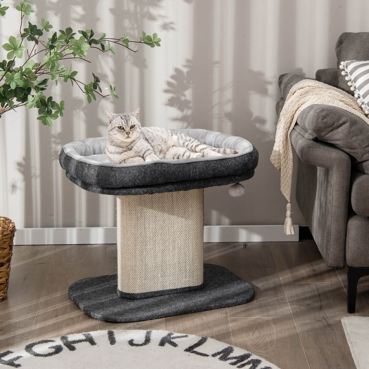 Modern Cat Tree Tower with Plush Perch Sisal Scratching Plate Gray