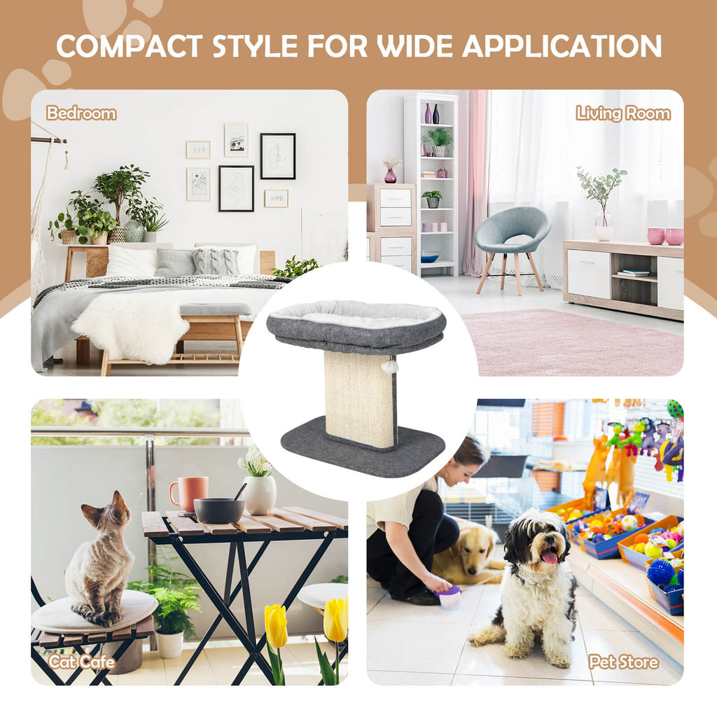 Modern Cat Tree Tower with Plush Perch Sisal Scratching Plate Gray