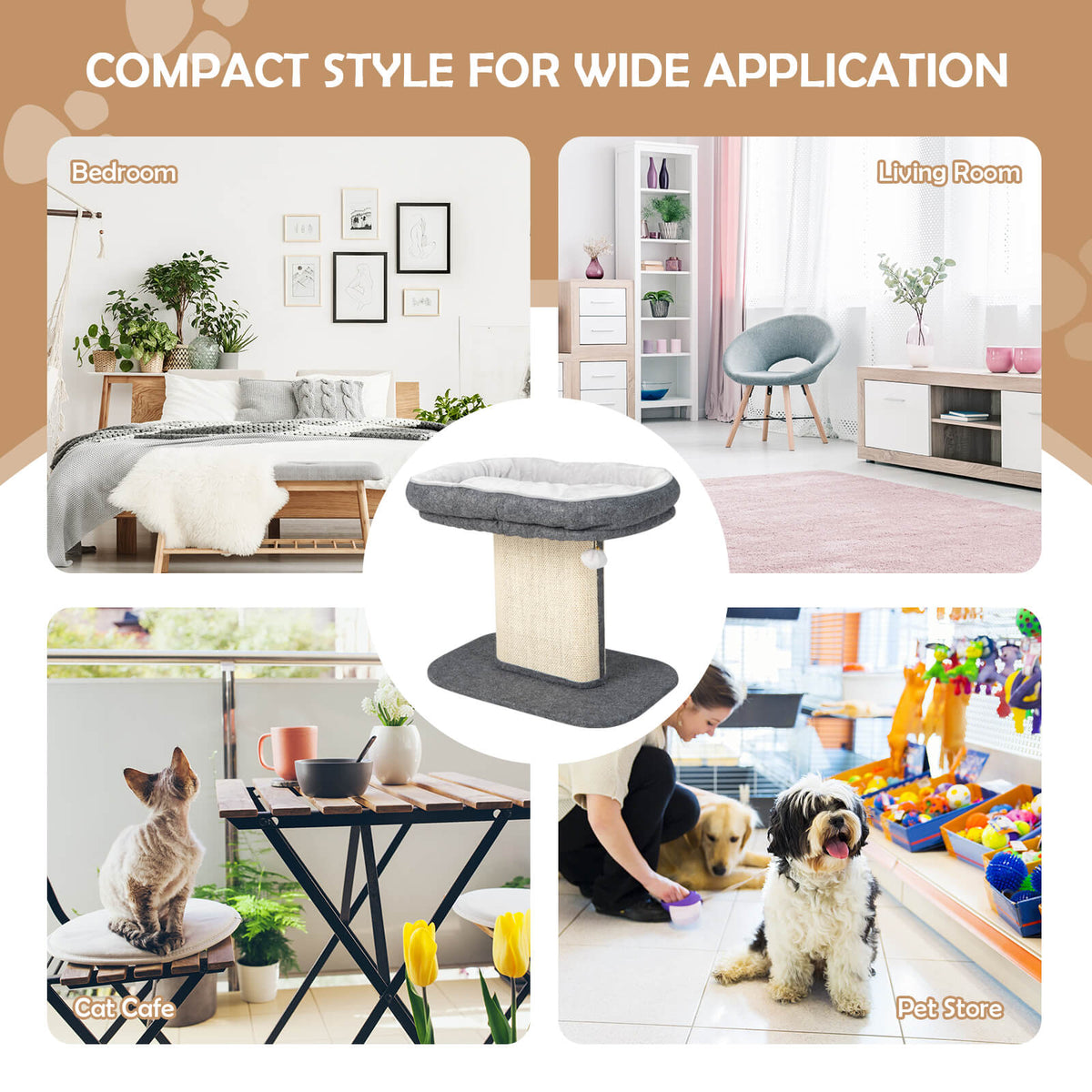 Modern Cat Tree Tower with Plush Perch Sisal Scratching Plate Gray