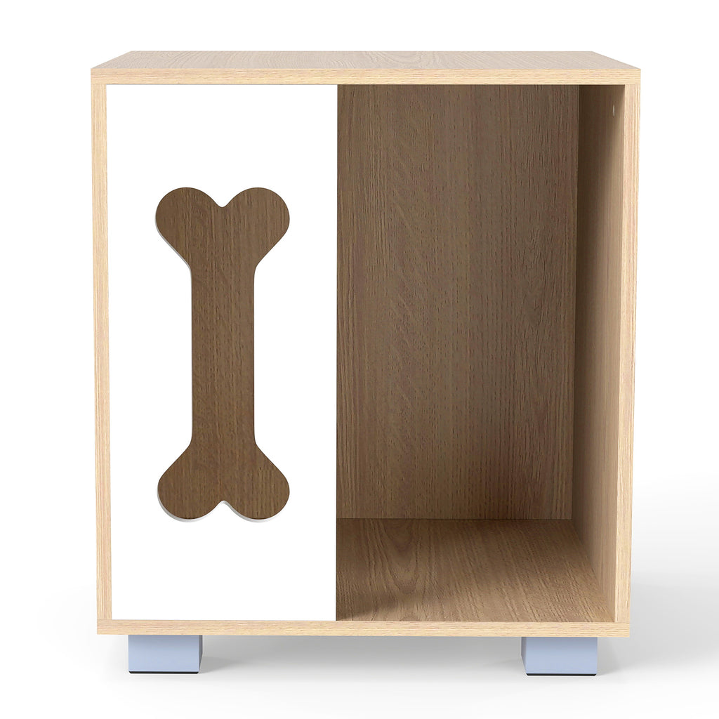Dog Bed Side Table Wooden Dog Condo with Bone Window & Metal Legs - Natural Variation
