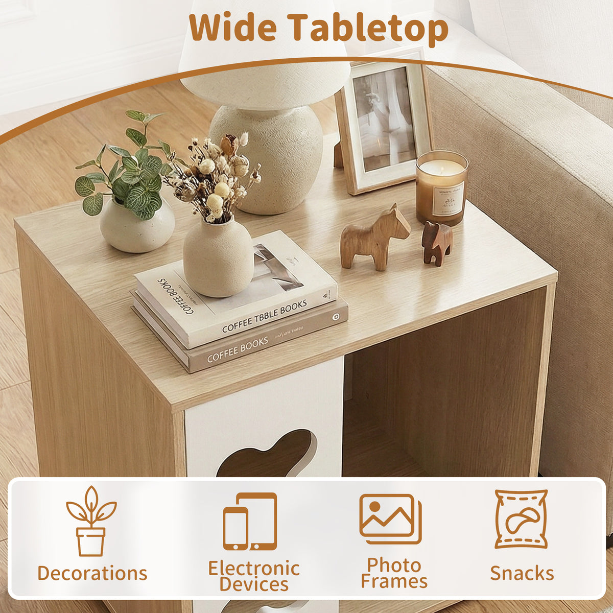 Dog Bed Side Table Wooden Dog Condo with Bone Window & Metal Legs - Natural Variation