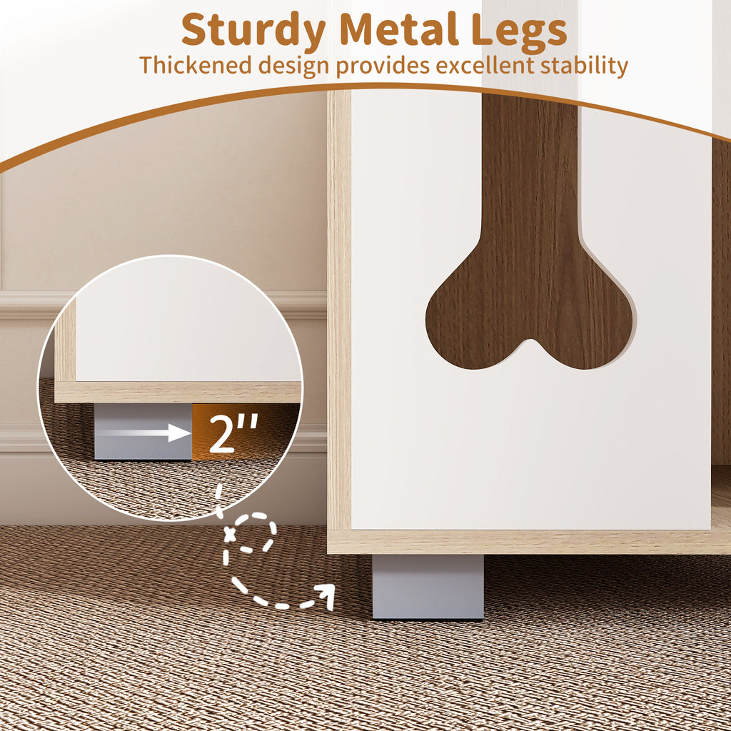 Dog Bed Side Table Wooden Dog Condo with Bone Window & Metal Legs - Natural Variation