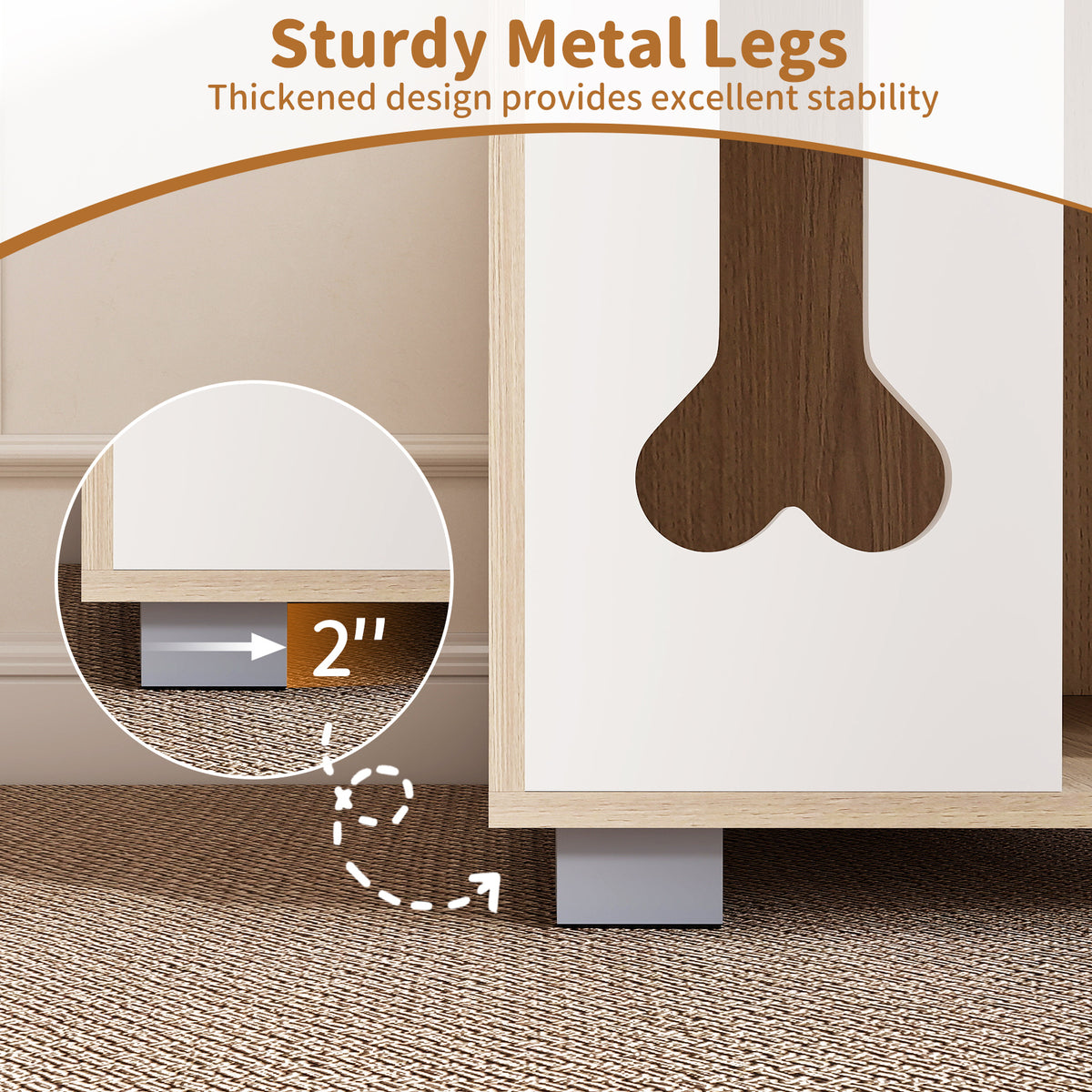 Dog Bed Side Table Wooden Dog Condo with Bone Window & Metal Legs - Natural Variation