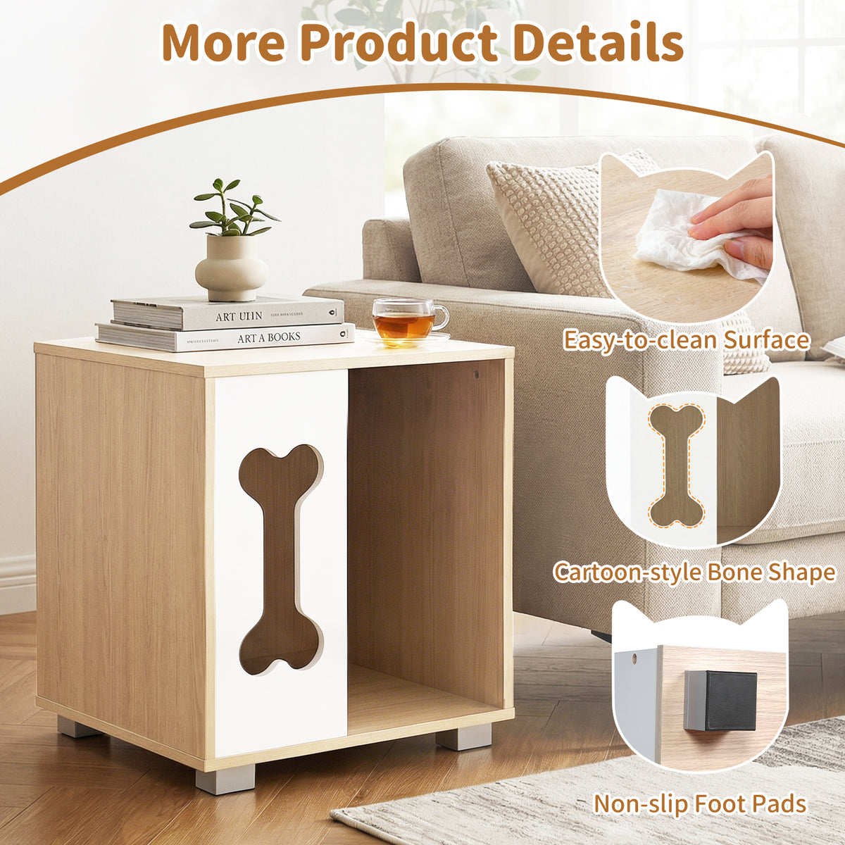 Dog Bed Side Table Wooden Dog Condo with Bone Window & Metal Legs - Natural Variation