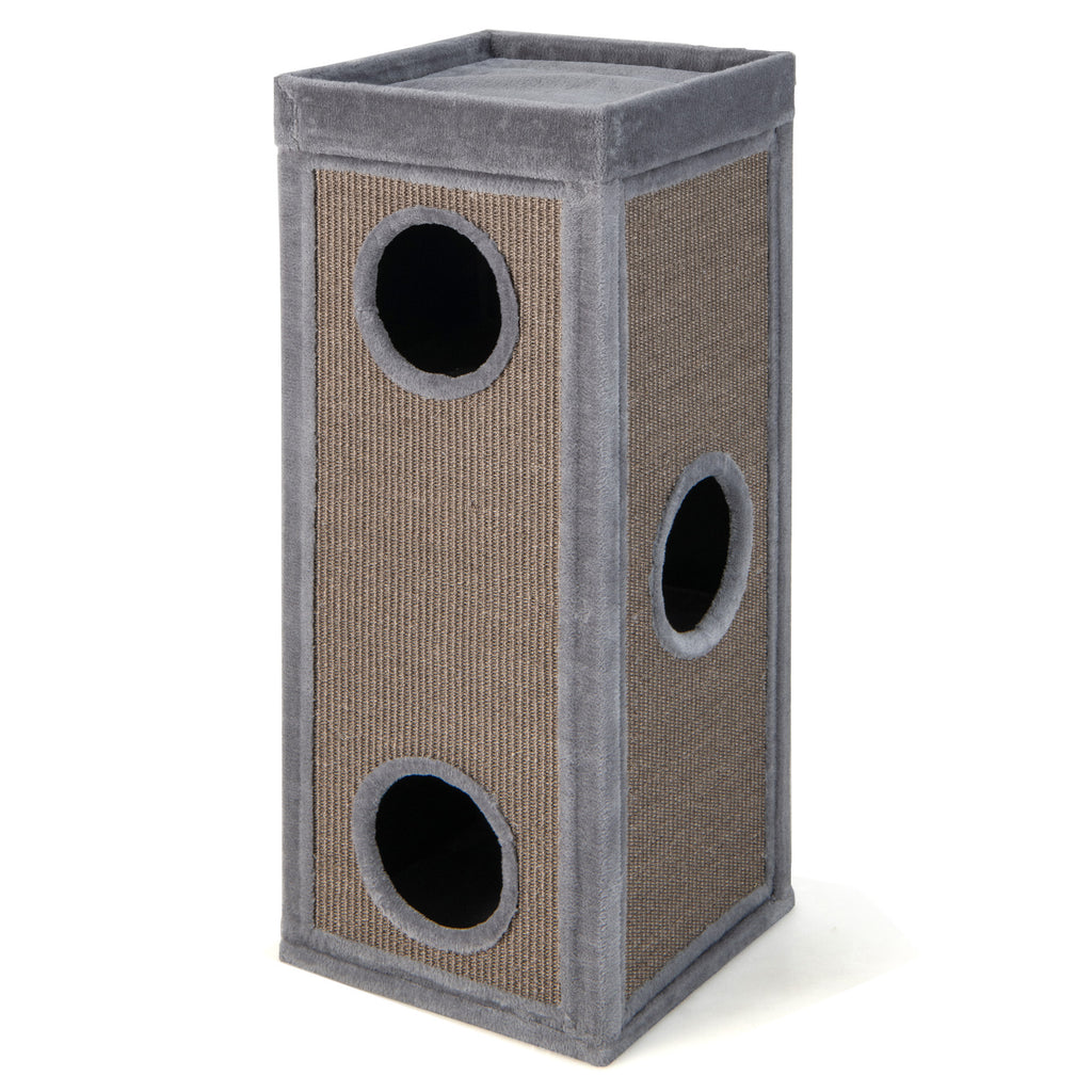 4-Story Gray Cat Condo Tower with Scratching Posts, Hideaways & Cushions - 39 Inch Tall
