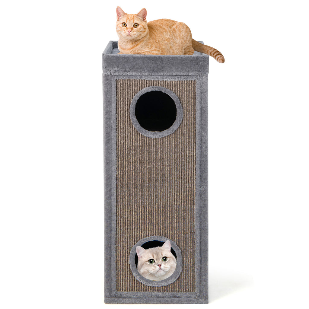 4-Story Gray Cat Condo Tower with Scratching Posts, Hideaways & Cushions - 39 Inch Tall