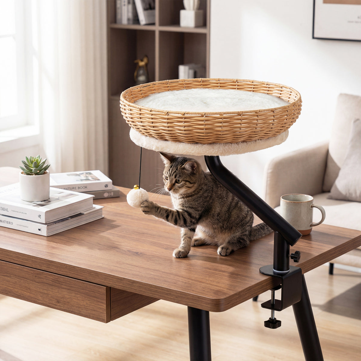 Natural Cat Desk Bed with Removable Cushion - Indoor Cat Furniture