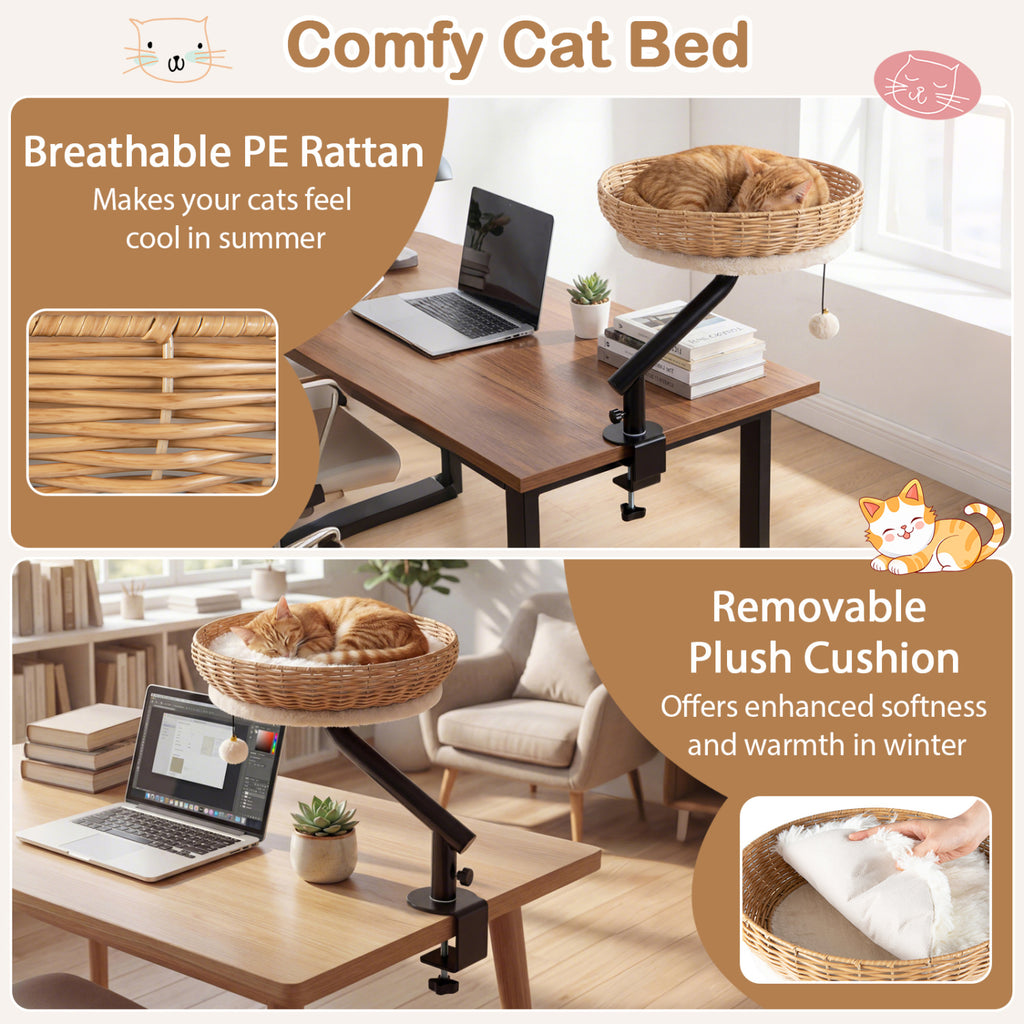 Natural Cat Desk Bed with Removable Cushion - Indoor Cat Furniture