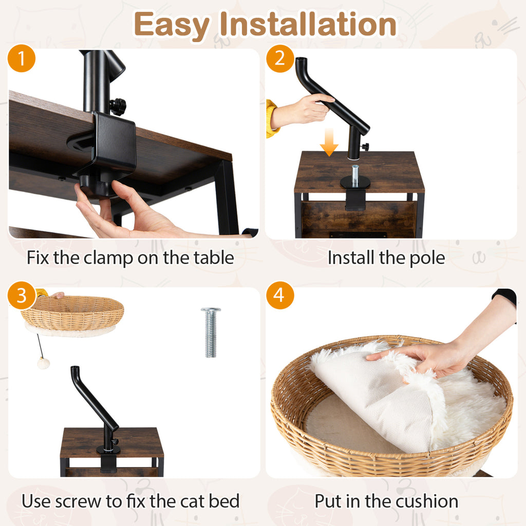 Natural Cat Desk Bed with Removable Cushion - Indoor Cat Furniture
