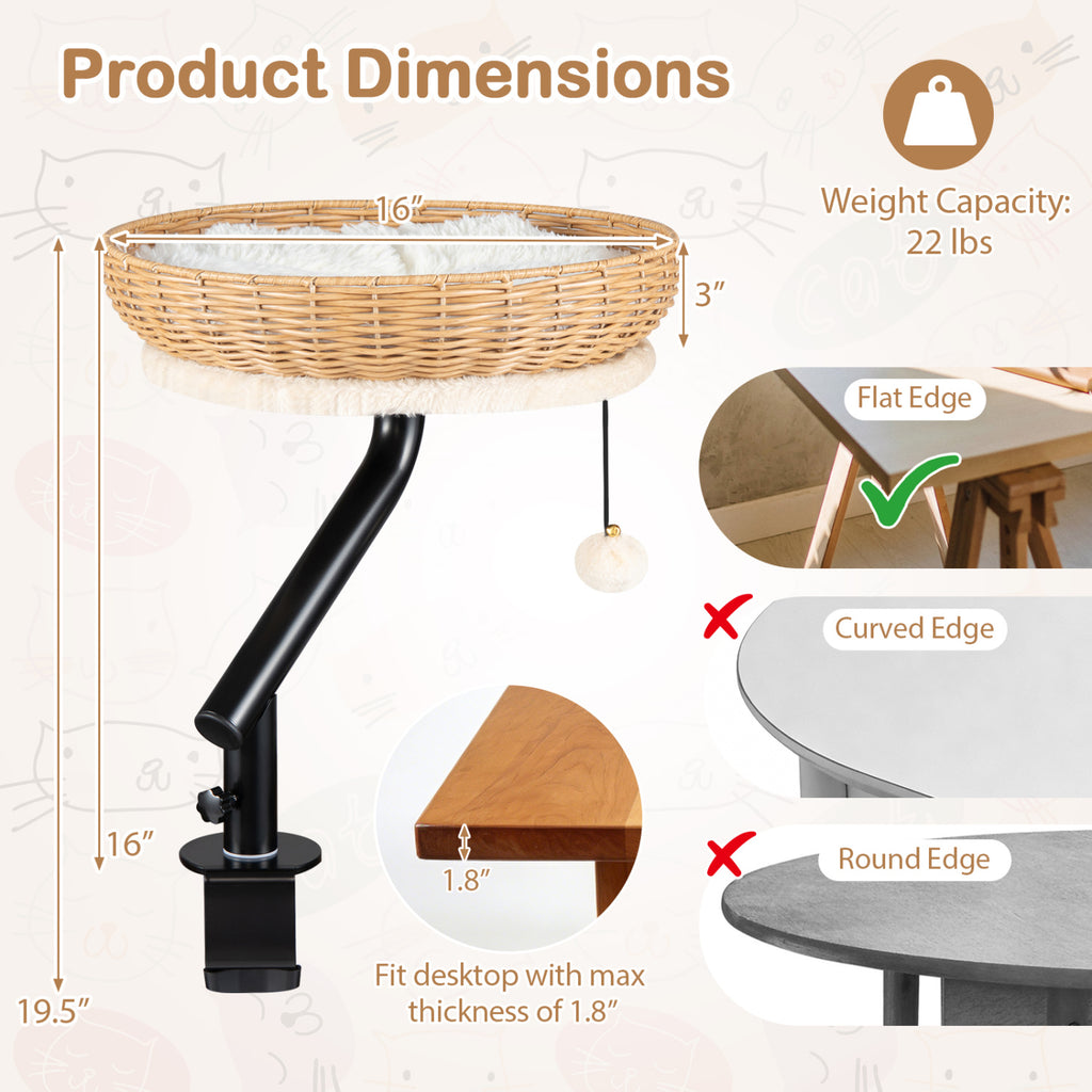 Natural Cat Desk Bed with Removable Cushion - Indoor Cat Furniture