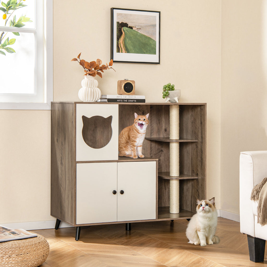 Cat Litter Box Enclosure with 3 Sisal Scratching Posts - Natural Variation