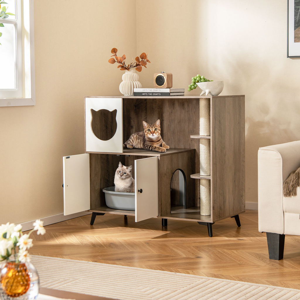 Cat Litter Box Enclosure with 3 Sisal Scratching Posts - Natural Variation