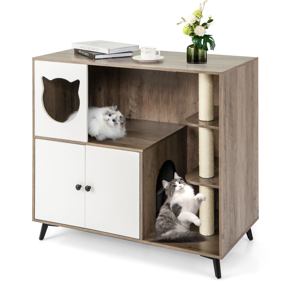 Cat Litter Box Enclosure with 3 Sisal Scratching Posts - Natural Variation