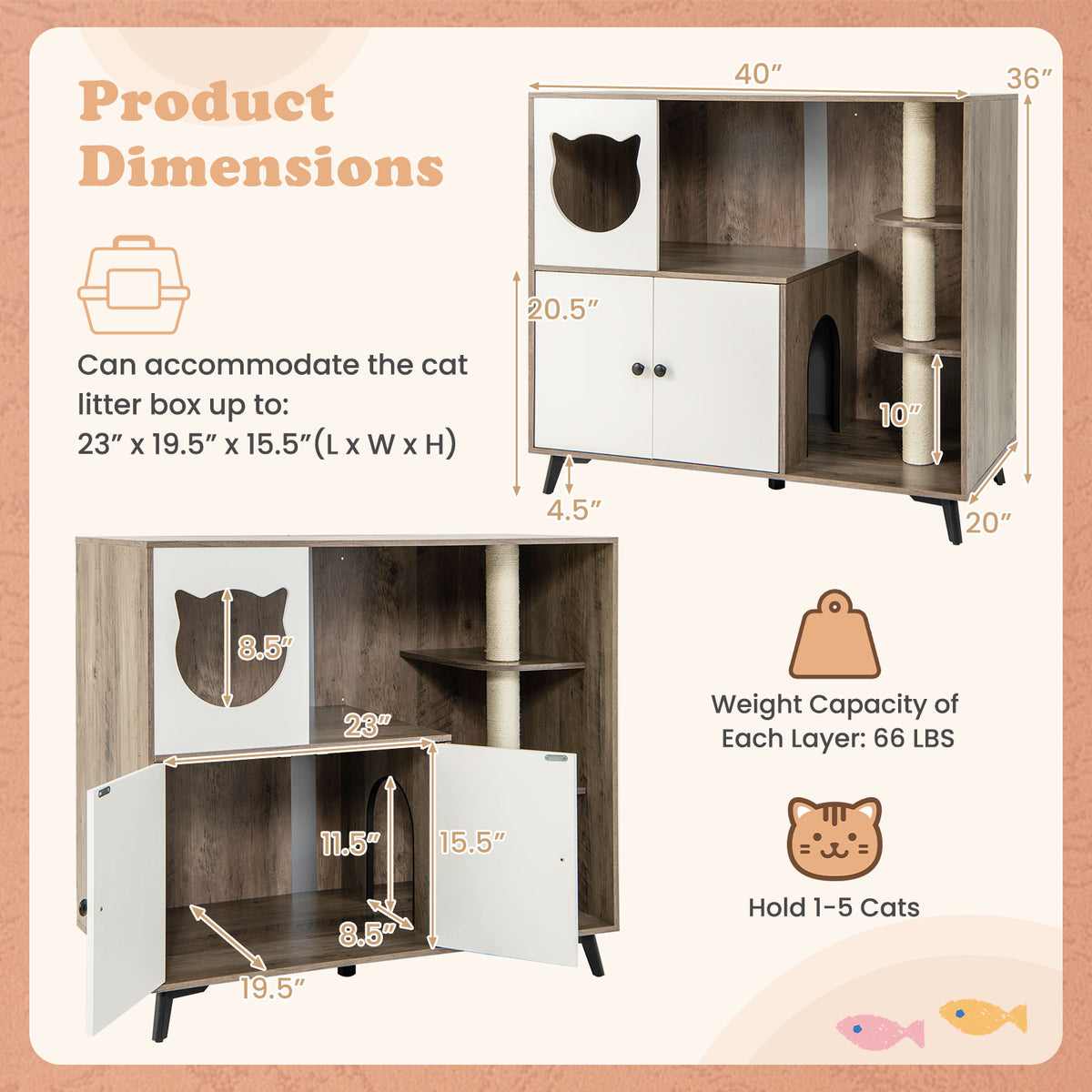 Cat Litter Box Enclosure with 3 Sisal Scratching Posts - Natural Variation