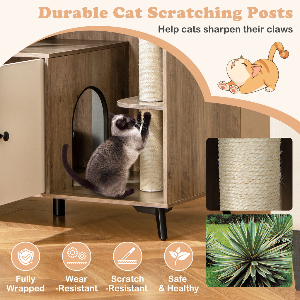 Cat Litter Box Enclosure with 3 Sisal Scratching Posts - Natural Variation