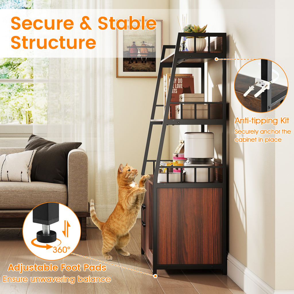 Cat Litter Box Enclosure with Storage Shelves & Scratching Pad - Walnut Variation