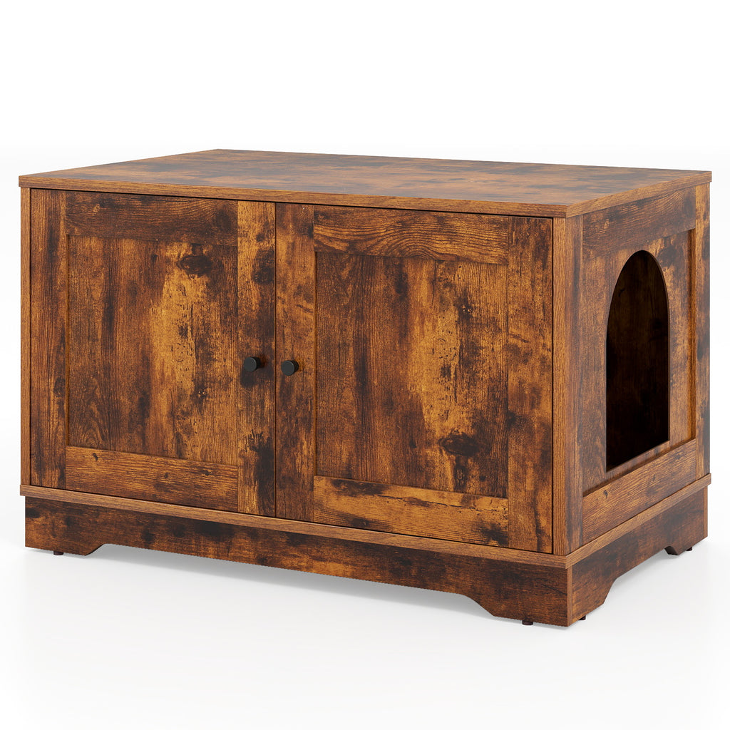 Brown Wooden Cat Litter Box Enclosure Furniture End Side Table - Stylish & Functional