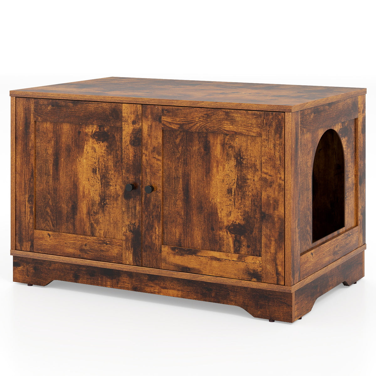 Brown Wooden Cat Litter Box Enclosure Furniture End Side Table - Stylish & Functional
