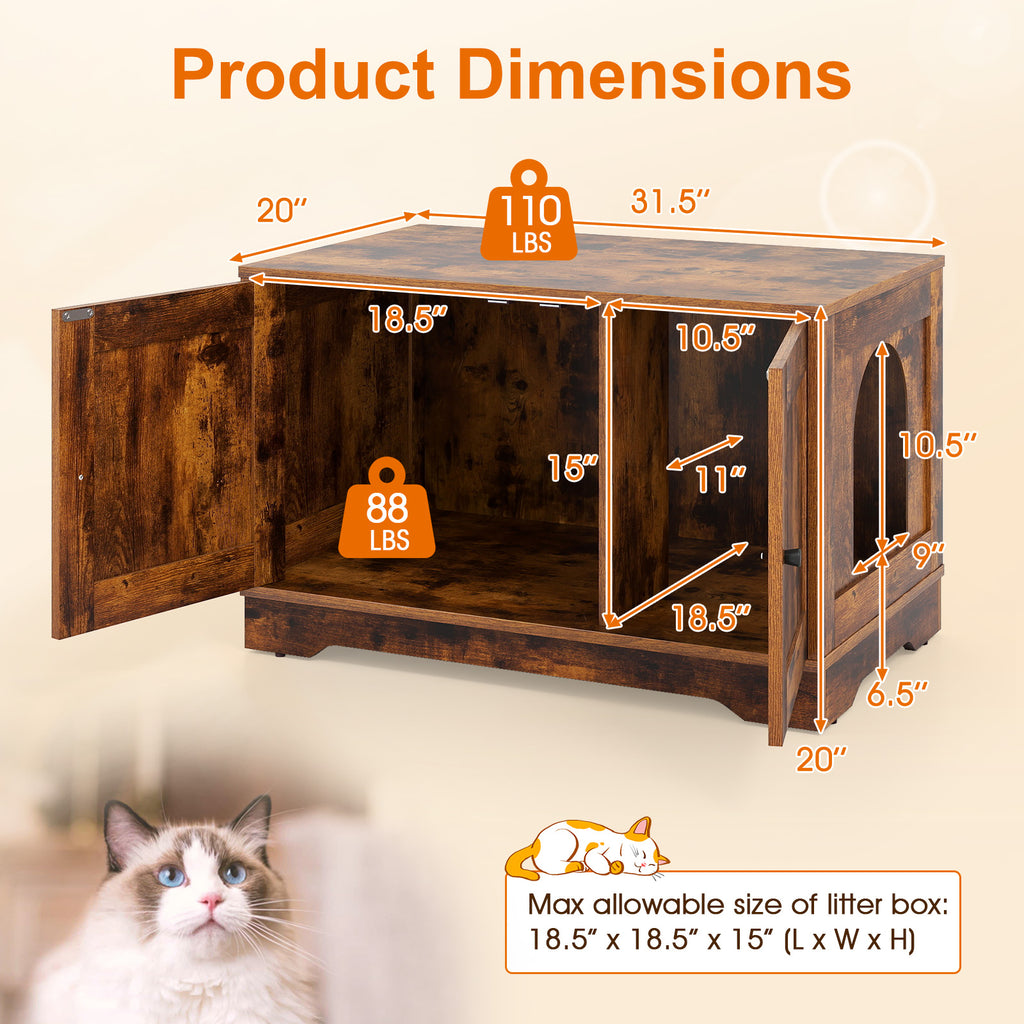 Brown Wooden Cat Litter Box Enclosure Furniture End Side Table - Stylish & Functional