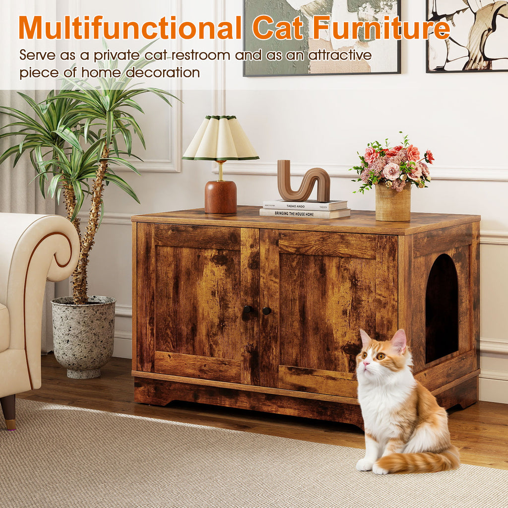 Brown Wooden Cat Litter Box Enclosure Furniture End Side Table - Stylish & Functional