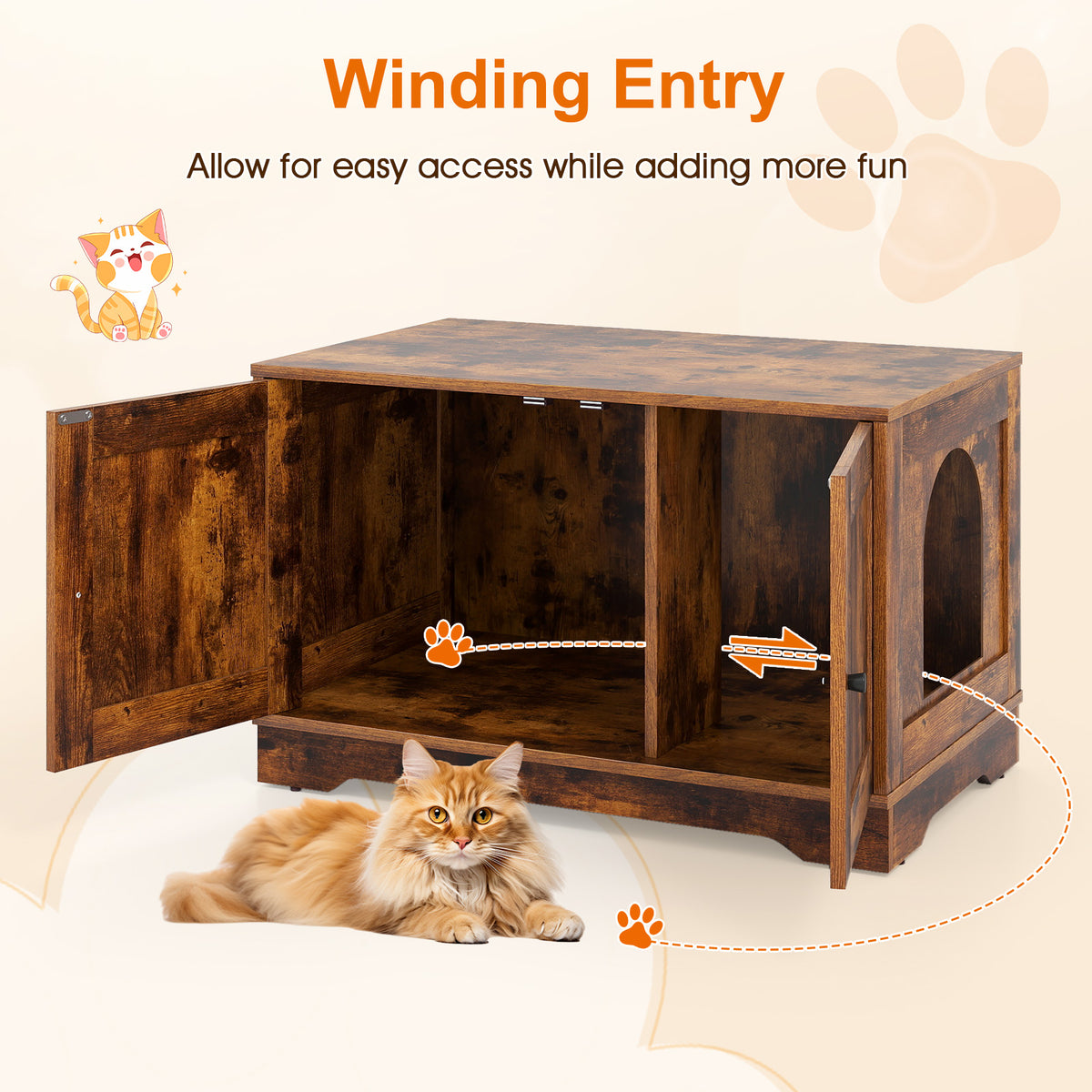 Brown Wooden Cat Litter Box Enclosure Furniture End Side Table - Stylish & Functional