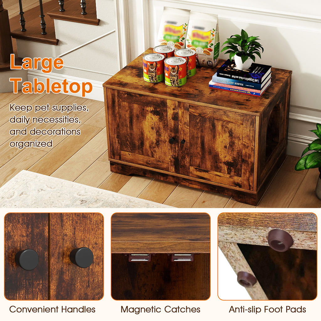 Brown Wooden Cat Litter Box Enclosure Furniture End Side Table - Stylish & Functional