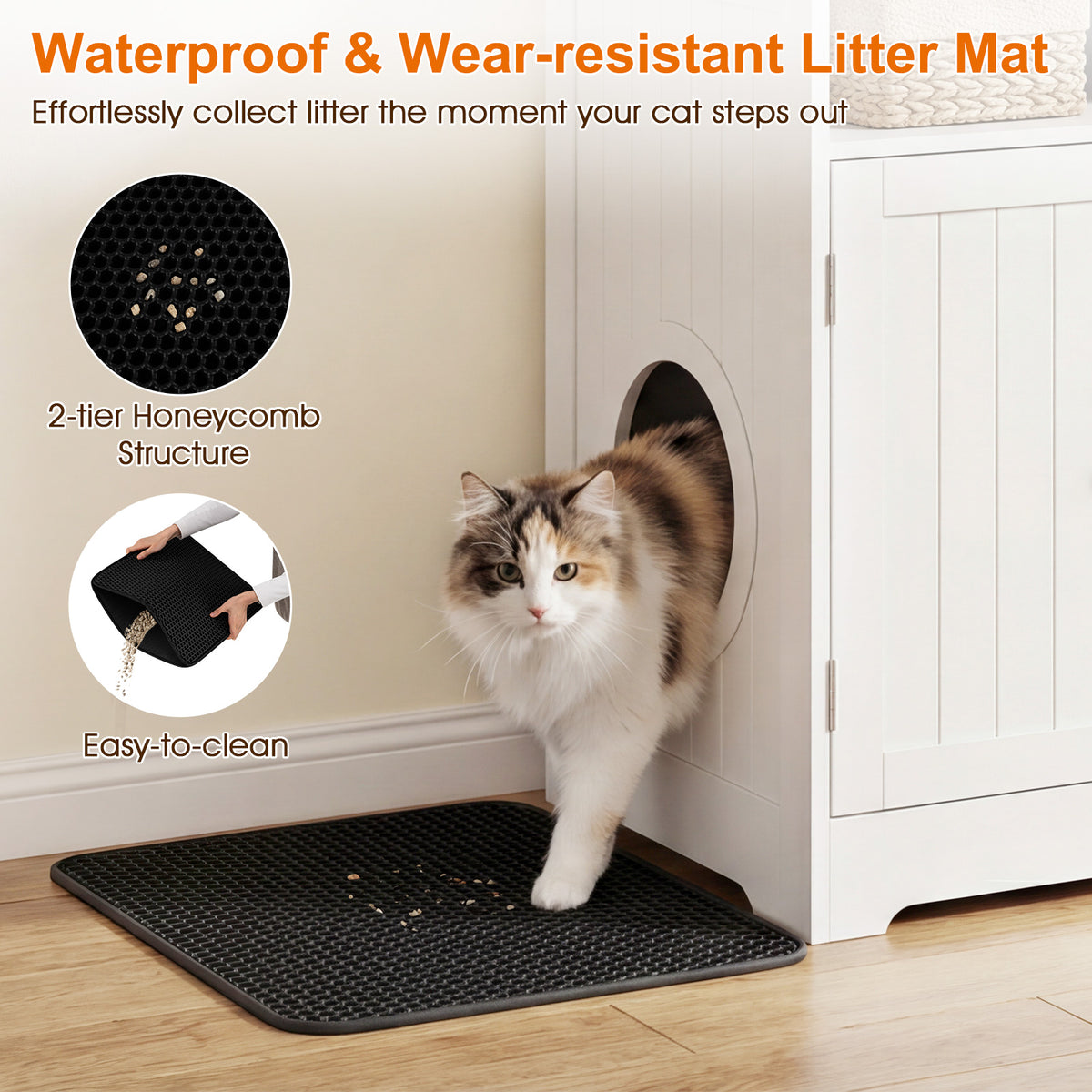 Wooden Cat Litter Box Enclosure Hidden Pet Washroom Furniture - White