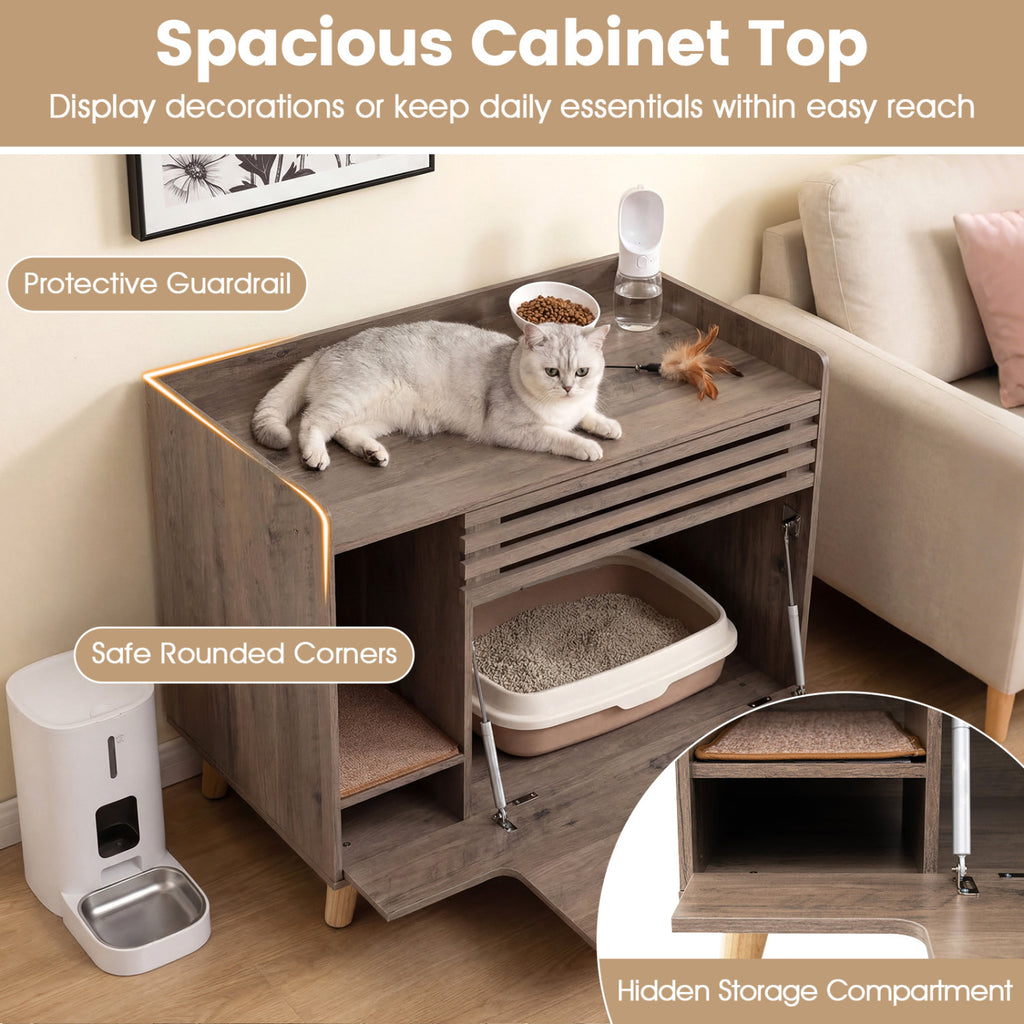 Cat Litter Box Enclosure with Flip-Down Door & Scratching Mat - Brown