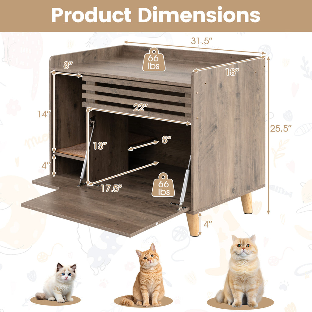 Cat Litter Box Enclosure with Flip-Down Door & Scratching Mat - Brown