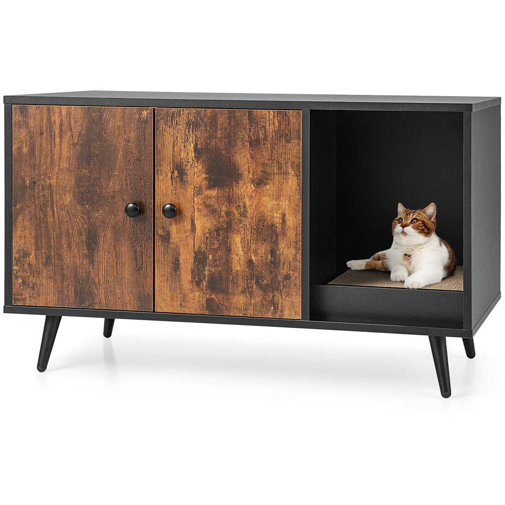 Cat Litter Box Enclosure with Double Door Cabinet - Modern Cat House & Storage