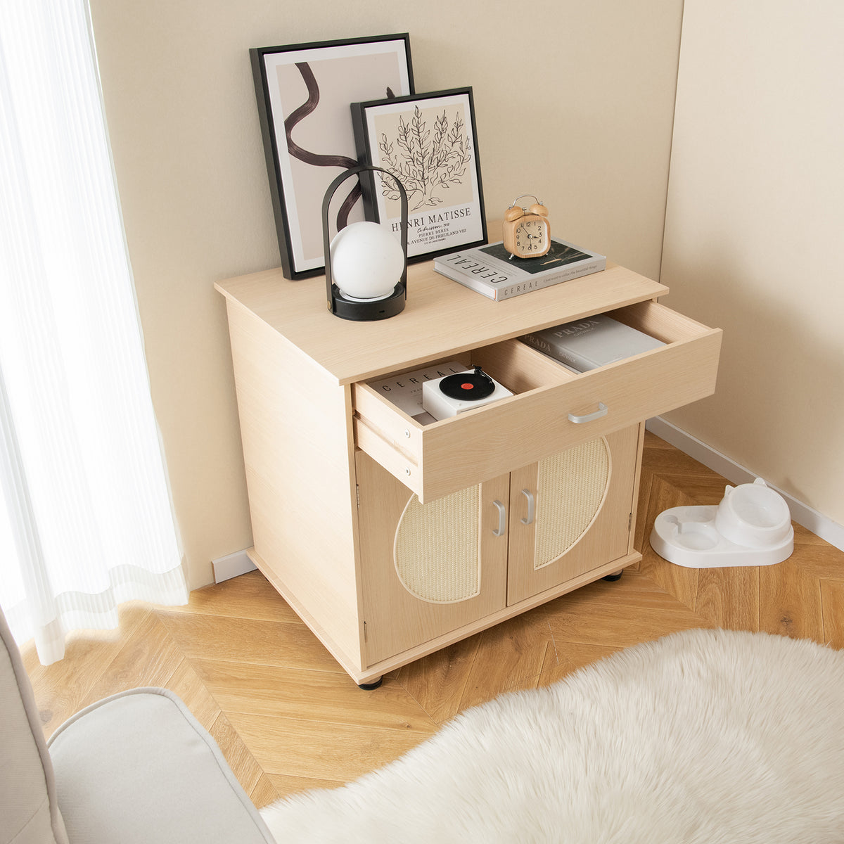 Cat Litter Box Enclosure with Sisal Scratching Doors and Storage - Natural, Variation