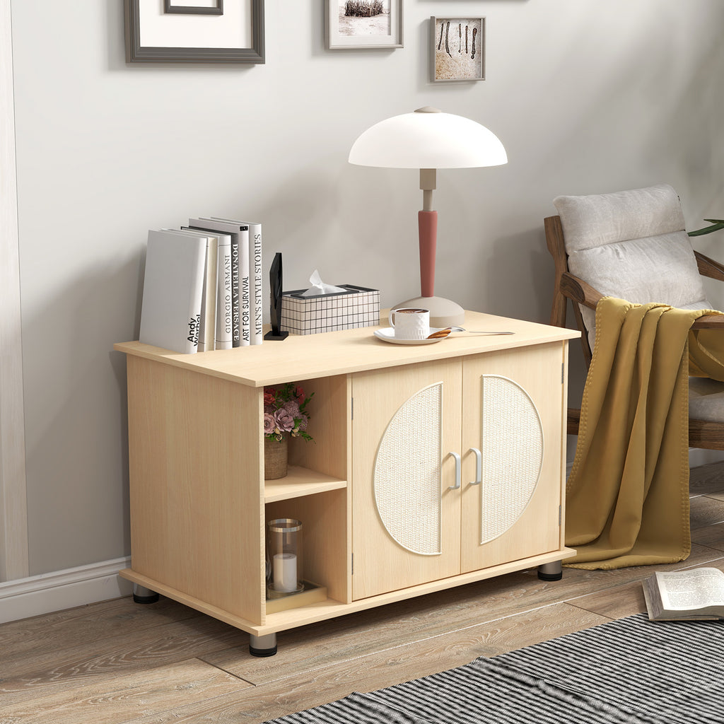 Cat Litter Box Enclosure with Sisal Scratching Doors & Adjustable Metal Feet - Natural, Variation of THIS listing