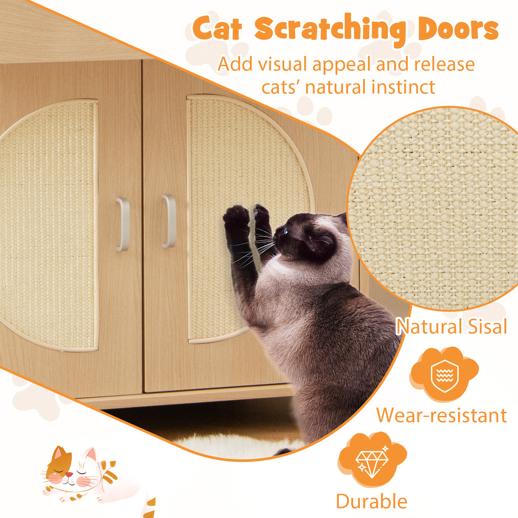 Cat Litter Box Enclosure with Sisal Scratching Doors and Storage - Natural, Variation