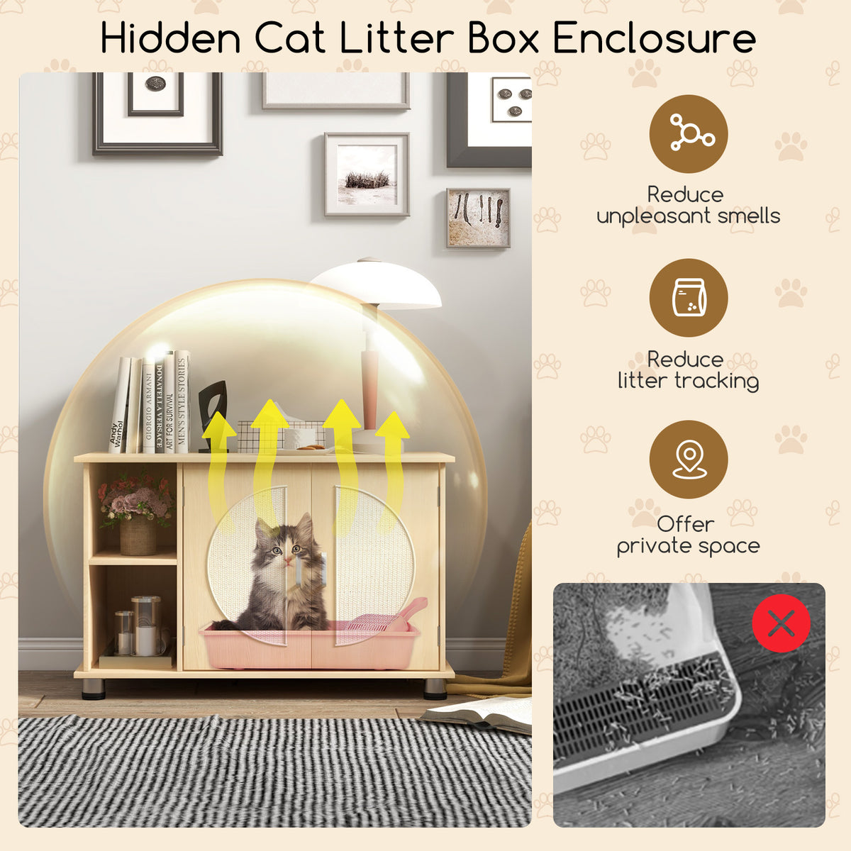 Cat Litter Box Enclosure with Sisal Scratching Doors & Adjustable Metal Feet - Natural, Variation of THIS listing