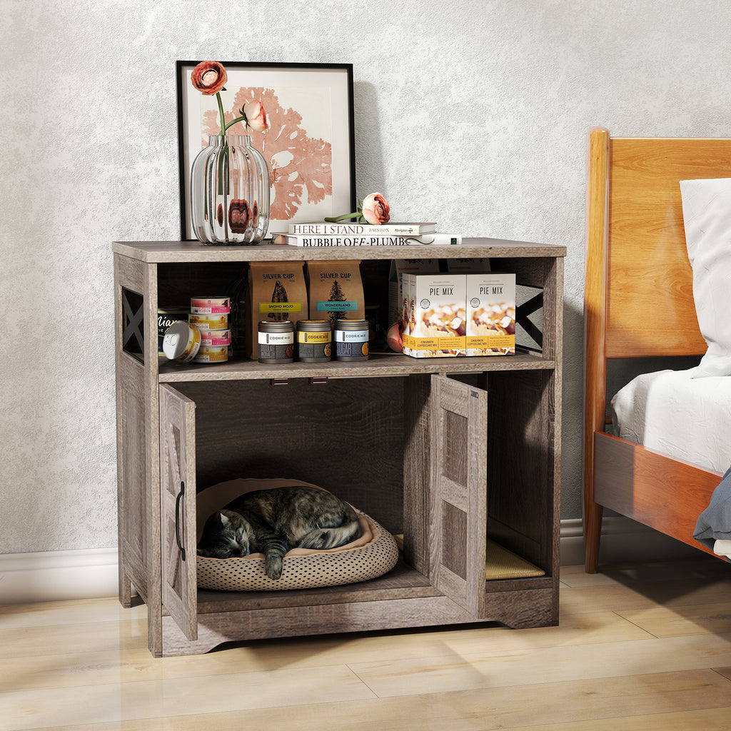 Cat Litter Box Enclosure with Storage - Hidden Cat Washroom Furniture, Gray - Variation with Storage