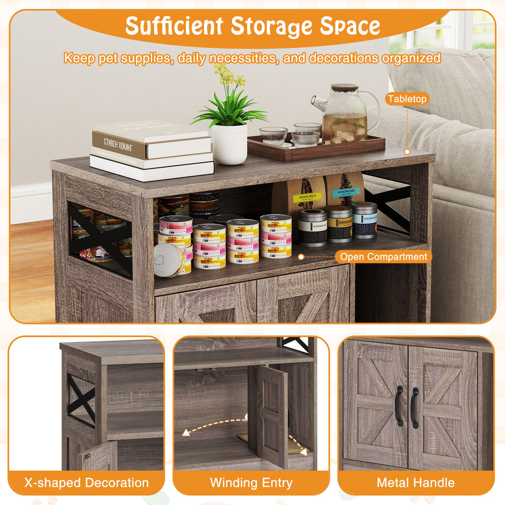 Cat Litter Box Enclosure with Storage - Hidden Cat Washroom Furniture, Gray - Variation with Storage