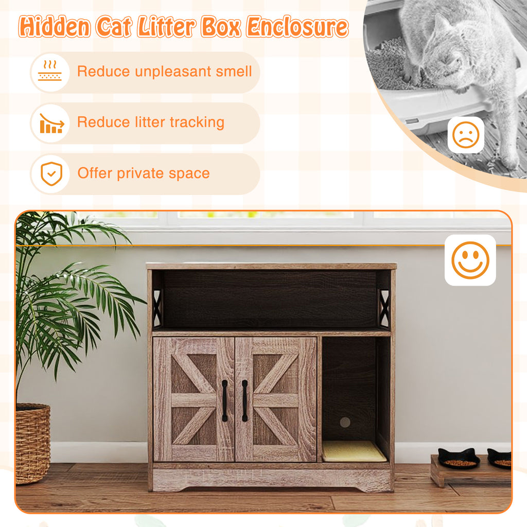 Cat Litter Box Enclosure with Storage - Hidden Cat Washroom Furniture, Gray - Variation with Storage